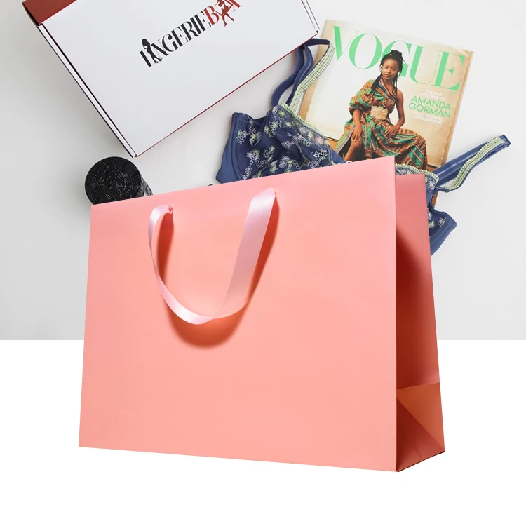 Роскошный бутик, подарок, косметическая одежда, упаковка для обуви, индивидуальный дизайнерский бренд, розовый бумажный бумажный пакет для покупок с ручкой
