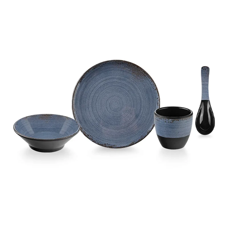 Наборы столовой посуды из меламина Коричневые пятна с ободком тарелки Набор японской посуды Серая меламиновая тарелка Роскошная