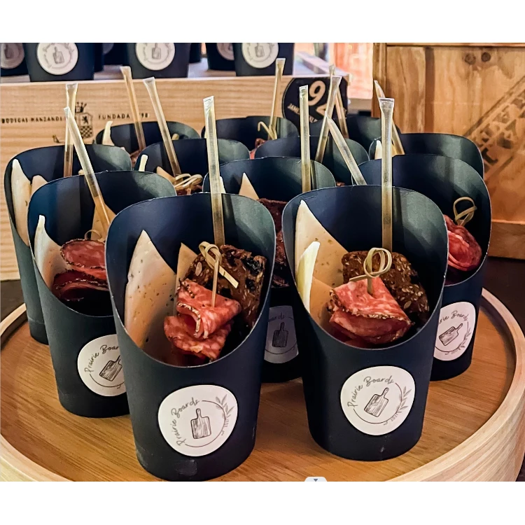 Печатный на заказ пищевой биоразлагаемый держатель для вафель из крафт-пузыря, одноразовые бумажные чашки на вынос, чашки для картофеля фри, чашка для мясных закусок