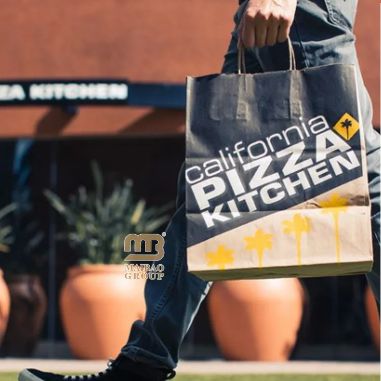 Изготовленный на заказ пакет из переработанной крафт-бумаги с логотипом, экологически чистый упаковочный пакет для доставки еды, бумажный пакет на вынос для ресторана