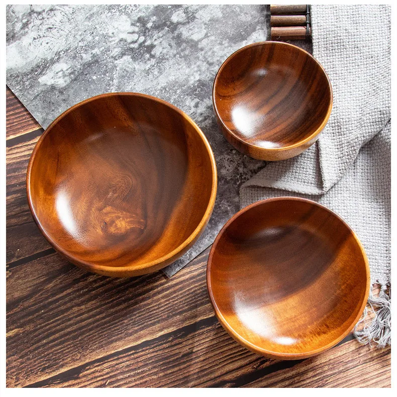 Japanese Style Tableware Acacia Wooden Bowl Wood Serving Salad Soup Bowl