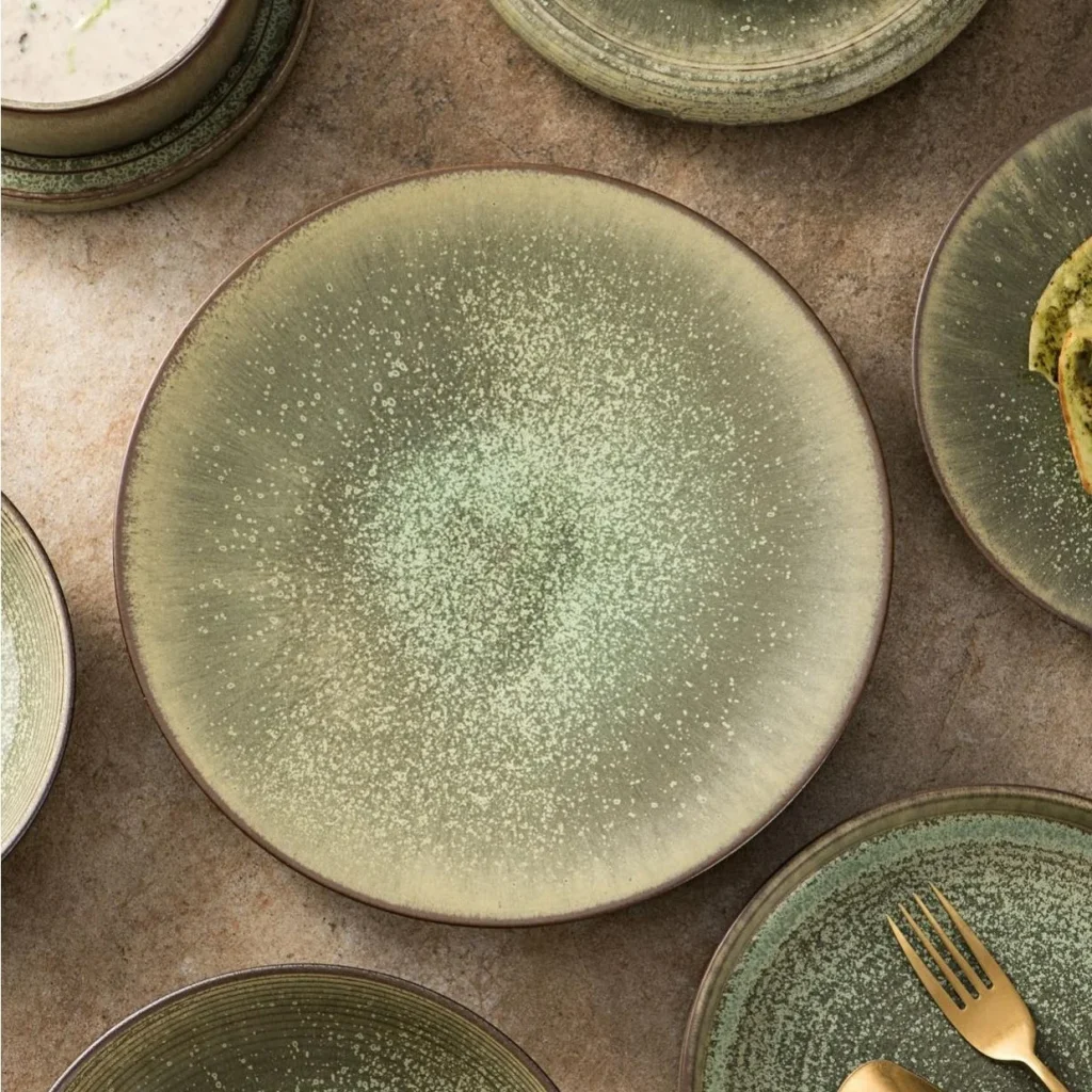 Чашки, наборы тарелок, столовая посуда для ресторана, деревенский стиль, Vajillas De Porcelana, зеленая глазурованная керамическая тарелка, набор скандинавских блюд