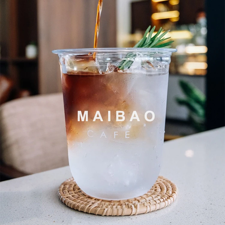 Пользовательский логотип U-образная толстая пластиковая кофейная чашка с логотипом 16/24/32 унции Pp Одноразовая прозрачная матовая пластиковая чашка для холодных напитков для домашних животных