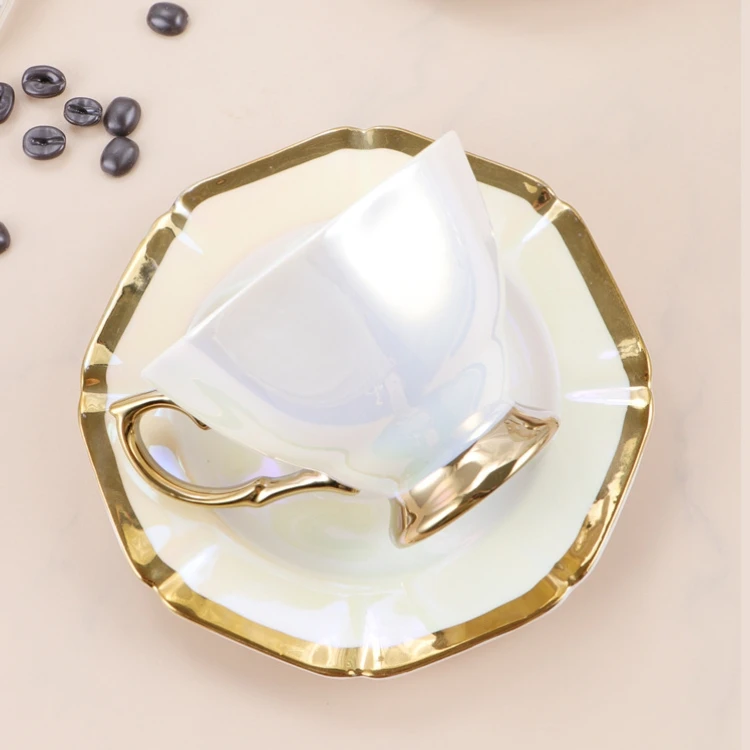 High Quality Creative Ceramic Coffee Cup Plate Set British Afternoon Tea 10PCS Bone Porcelain Tea Saucers Cups Perfect Gift