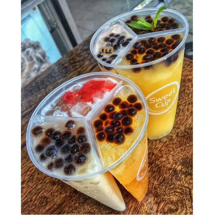 Одноразовые 22 унции сока, смузи, полипропиленовая пластиковая двойная чашка, 700 мл, кофейная чашка для чая Boba, разделенная стакан с крышкой, ПЭТ, пузырьковая чашка для чая, оптовая продажа
