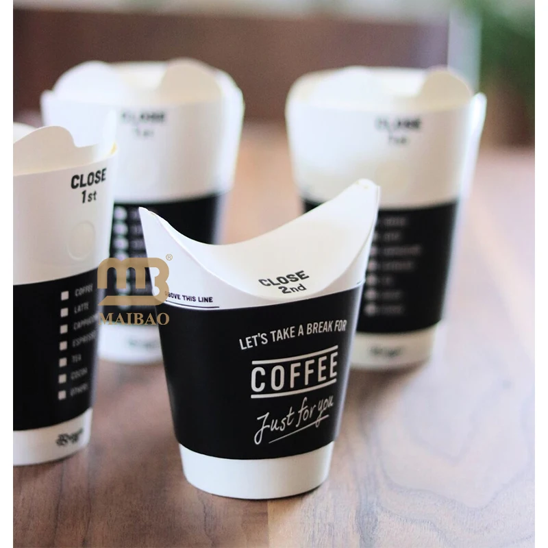 Напечатанный на заказ бумажный стаканчик кофейной бабочки 8 унций 12 унций со встроенной складной крышкой, пластиковая упаковка на вынос, бесплатная экологически чистая упаковка