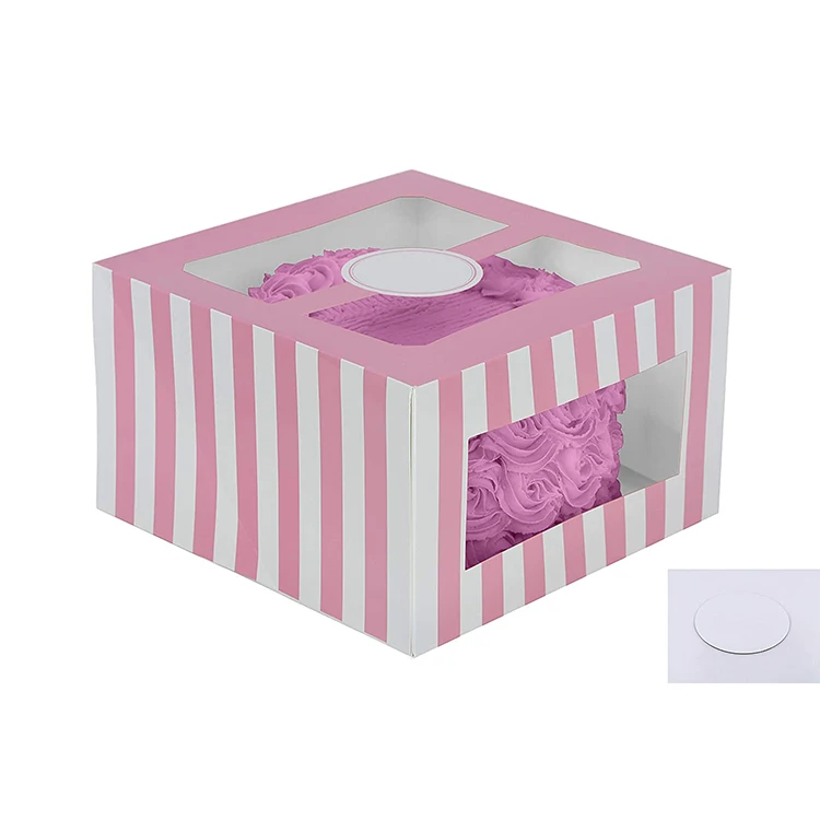 Оптовая продажа, розовый картон, свадьба, День святого Валентина, круглый квадрат, десертная упаковка для еды, индивидуальный логотип, 12x12x14, коробка для торта