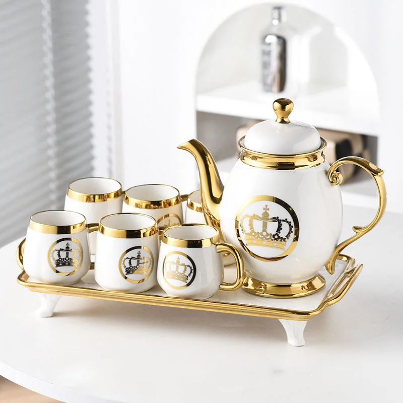 Customized  Porcelain Tea Cup Set 8 Pcs Tea Pot and Cup Sets Ceramic Teapot Set