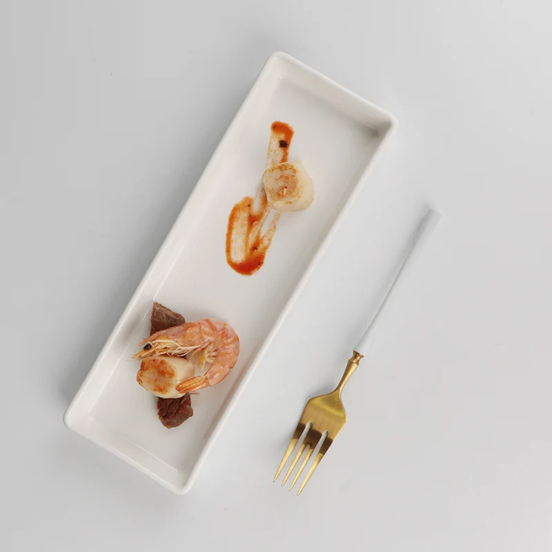 Керамические фарфоровые прямоугольные обеденные тарелки Сервировочная тарелка Белая керамическая тарелка