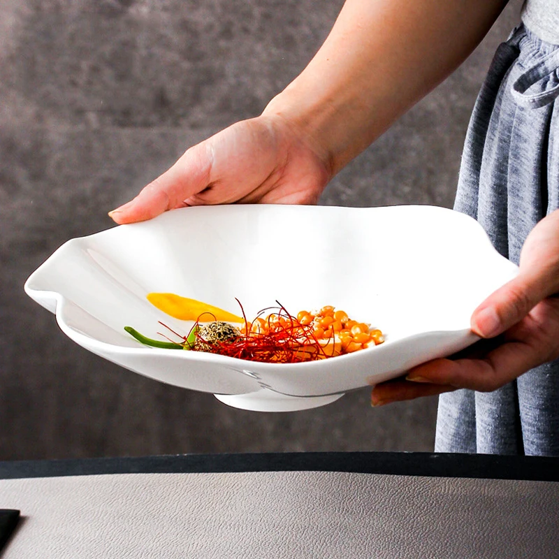 Lotus Light Luxury Western  Sushi Breakfast Tableware Wedding Ceramic Porcelain Irregular Soup Salad Plate