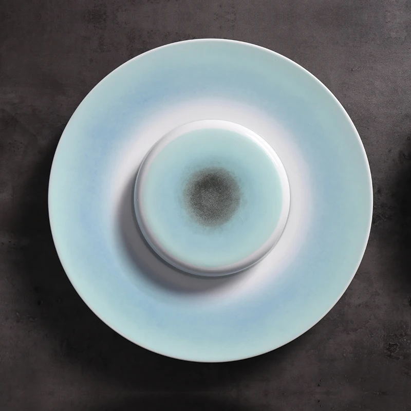 Набор керамических тарелок, роскошные синие фарфоровые тарелки, керамическая посуда для ресторанов, синие круглые керамические тарелки