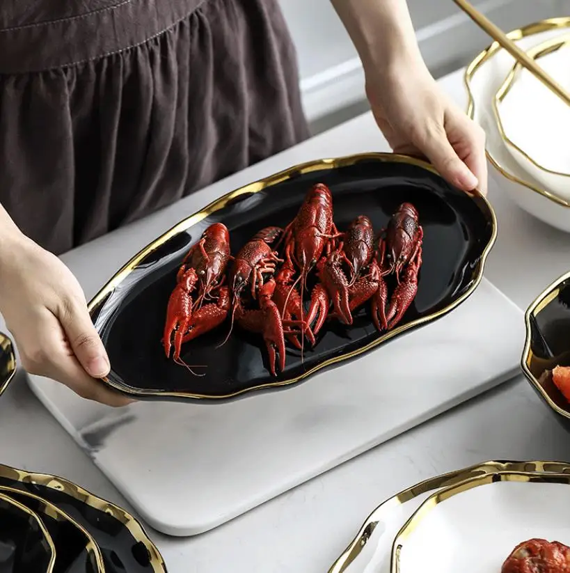 China Suppliers Hot Selling Bulk Hotel Home Restaurant Black White Glazed Porcelain Tableware Set