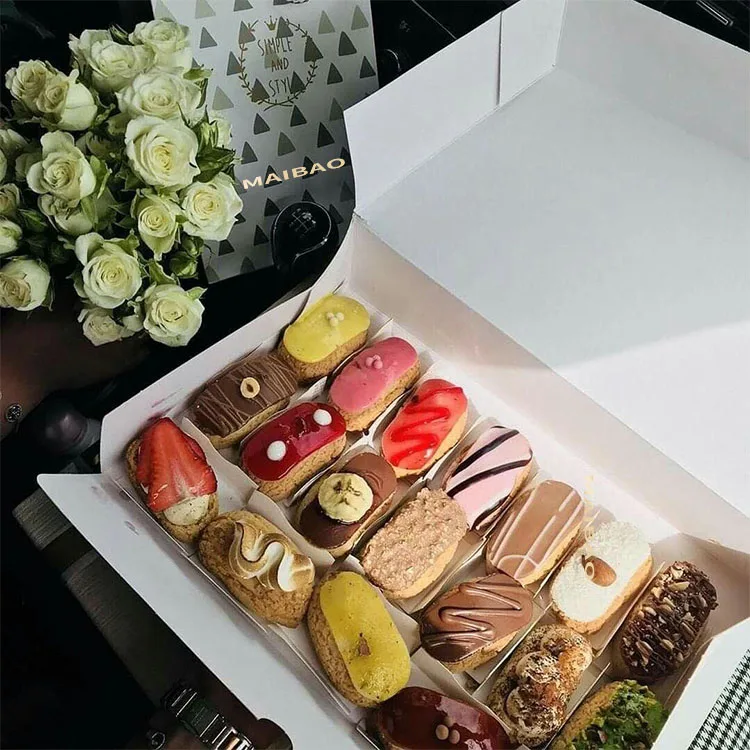 Изготовленная на заказ белая роскошная складная коробка для десерта, моти, пончик, печенье, упаковка для выпечки, эклеры, кондитерские изделия, пищевые экологически чистые коробки на вынос