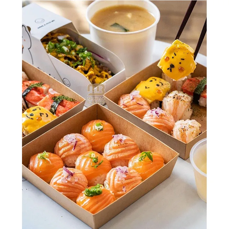 Изготовленная на заказ белая картонная бумага, одноразовая коробка для суши, биоразлагаемая коробка для обеда на вынос из крафт-бумаги, упаковка для еды, коробка для суши на вынос