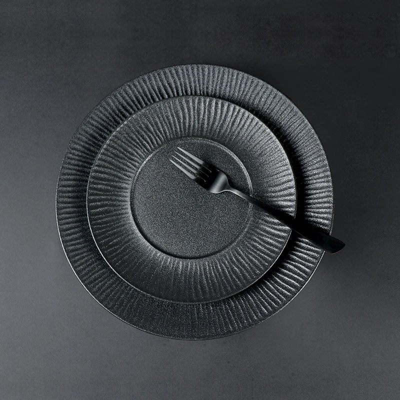 Керамическая посуда с цветной глазурью, черный обеденный набор, тарелка по индивидуальному заказу с логотипом, черные тарелки для ресторана, тарелка для сервировки еды