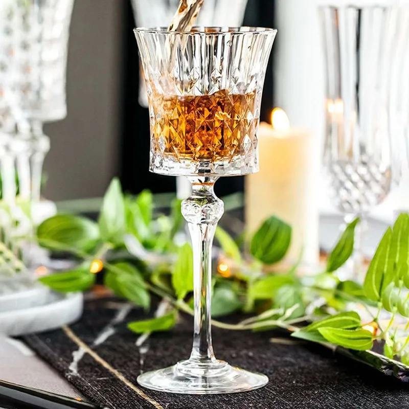 Бокалы для вина с тиснением, кристально прозрачная стеклянная посуда в стиле ретро, флейты, белые бокалы для красного вина, шампанского, бренди, шот