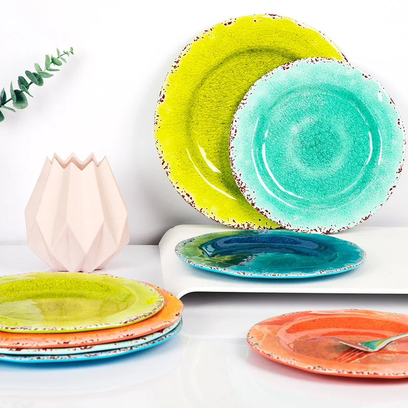 British Creative Bone China Hotel Dinnerware Sets Traditional Chinese Style Ceramic Steak Plate With Ice Cracked Pattern