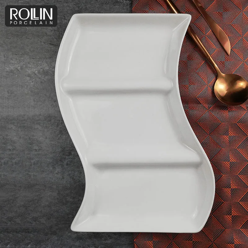 Фабрика Чаочжоу Кафетерий Свадебный шведский стол Снэк-бар Десерт 3 отделения Фарфоровая тарелка