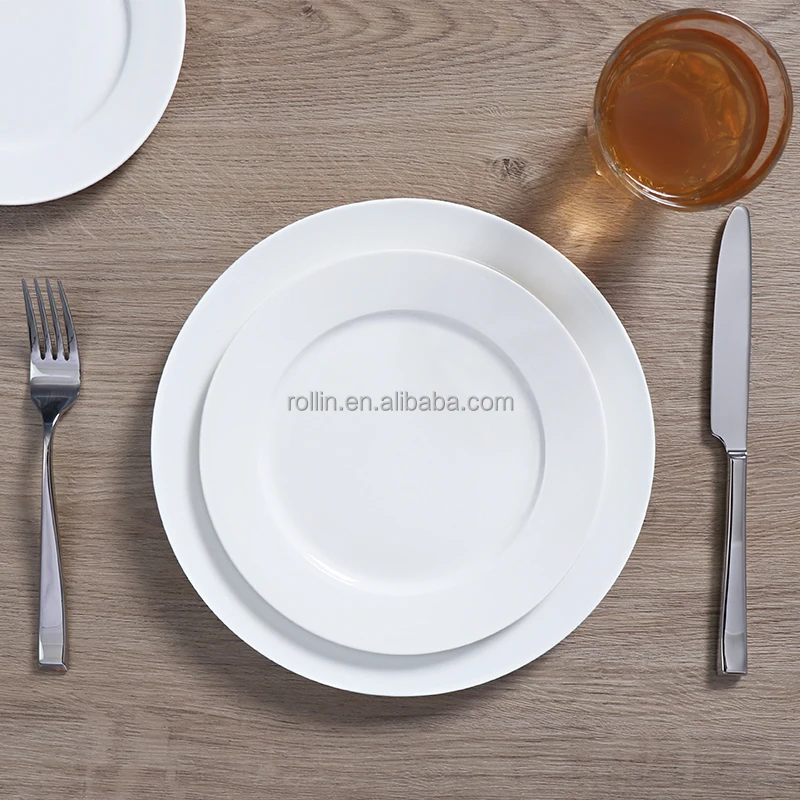 Горячие продажи для отелей и ресторанов, можно мыть в посудомоечной машине, простые белые круглые керамические сервировочные блюда, плоская тарелка 9 дюймов
