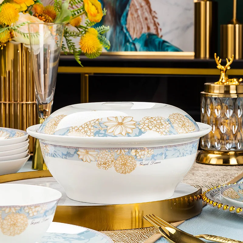 Modern Light Luxury Flower Patterned Tableware Bone China Dinnerware Sets Ceramic Plates and Bowls Set Ceramic Dishes