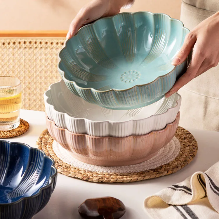 Chinese Household Food Salad Soup Bowl Poached Ceramic Bowl Large for Restaurant