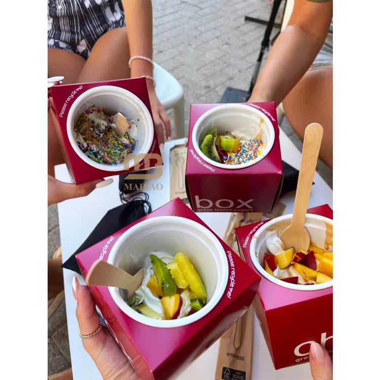 Фруктовое мороженое, йогурт, замороженный контейнер на вынос, бумажная коробка для печати логотипа на заказ с вставкой в чашку, бумажные стаканчики для замороженного йогурта с коробкой