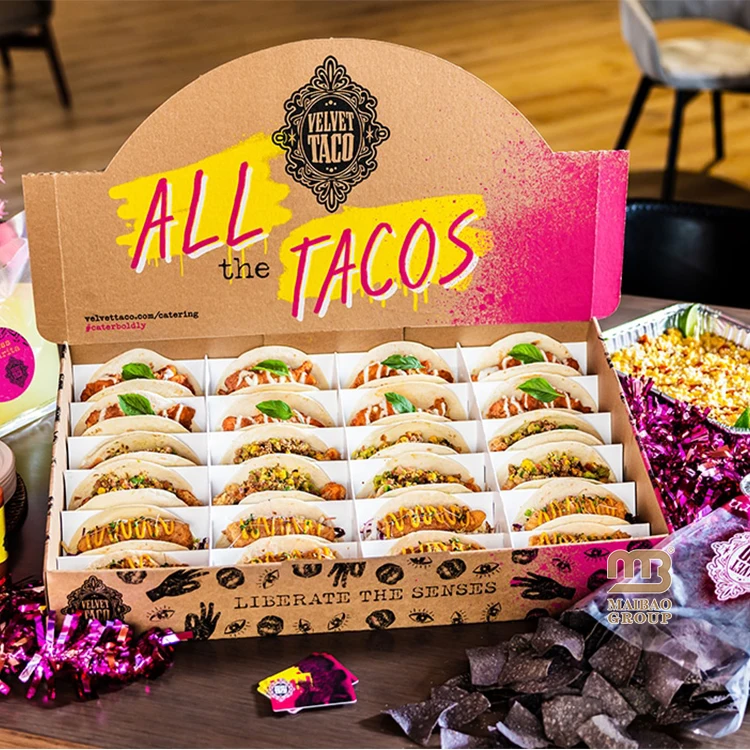 Фабрика Гуанчжоу на заказ, ресторан, обед, еда на вынос, бумажные коробки, держатель для упаковки тако, контейнер для коробки для тако на вынос