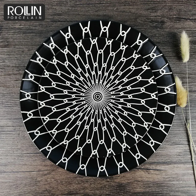 Новый дизайн, белая, черная керамическая фарфоровая наклейка, боковая тарелка, столовая посуда, обеденный набор