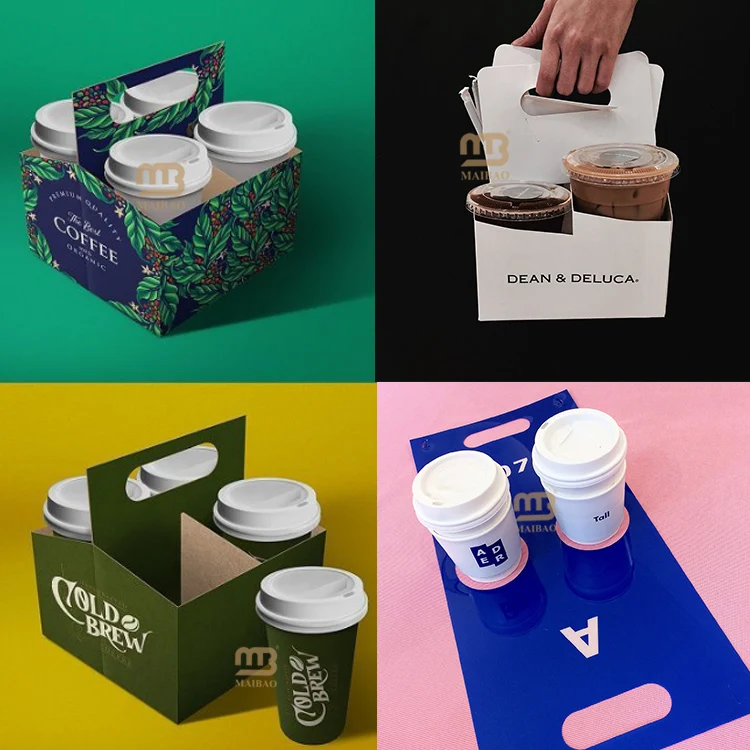 Изготовленный на заказ одноразовый держатель для бумажных стаканчиков для кофе с ручкой, держатель для картонных бумажных стаканчиков для горячего напитка на вынос, держатель для упаковки чая