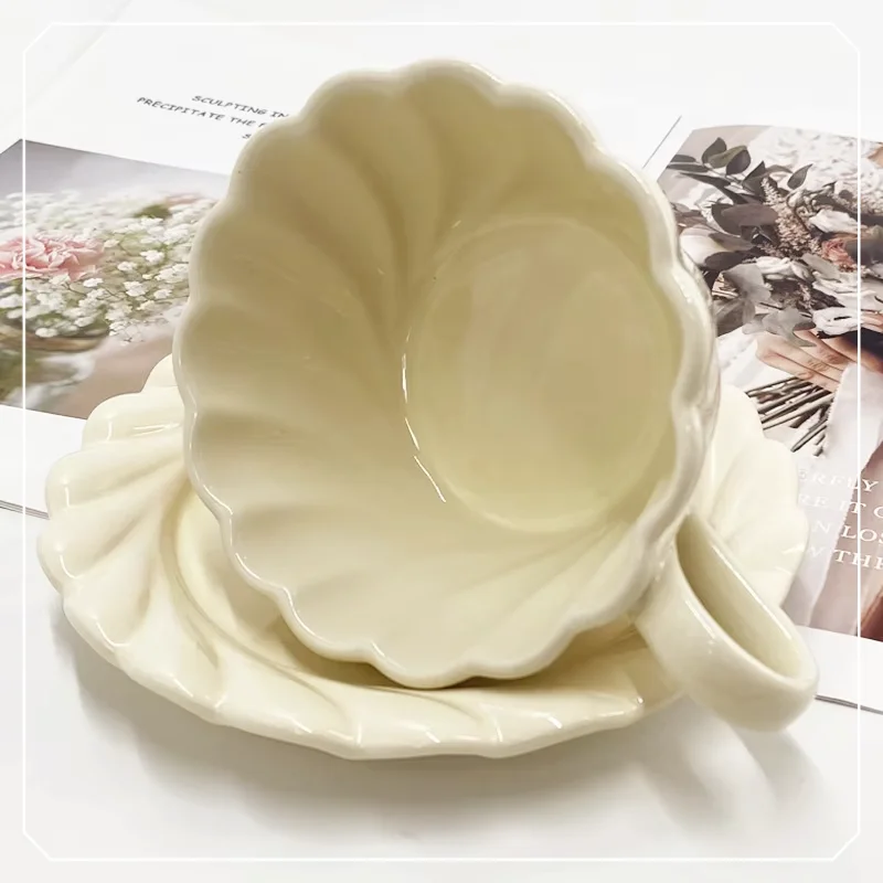 Elegant Cream Ceramic Tea Cup for Home Office Wedding Party Restaurant for Dessert Decorations