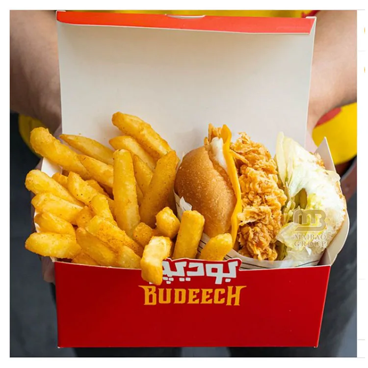 Индивидуальный логотип на вынос, жареная курица, бургер и картофель фри, крафт-бумага, упаковка для фаст-фуда, одноразовые контейнеры для еды на вынос