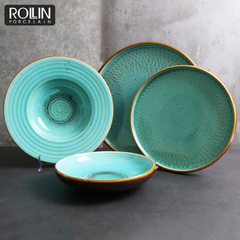 Современный набор столовой посуды из 2 фарфоровых тарелок, безопасный для микроволновой печи, керамическая посуда, глазурованный обеденный набор для ресторана