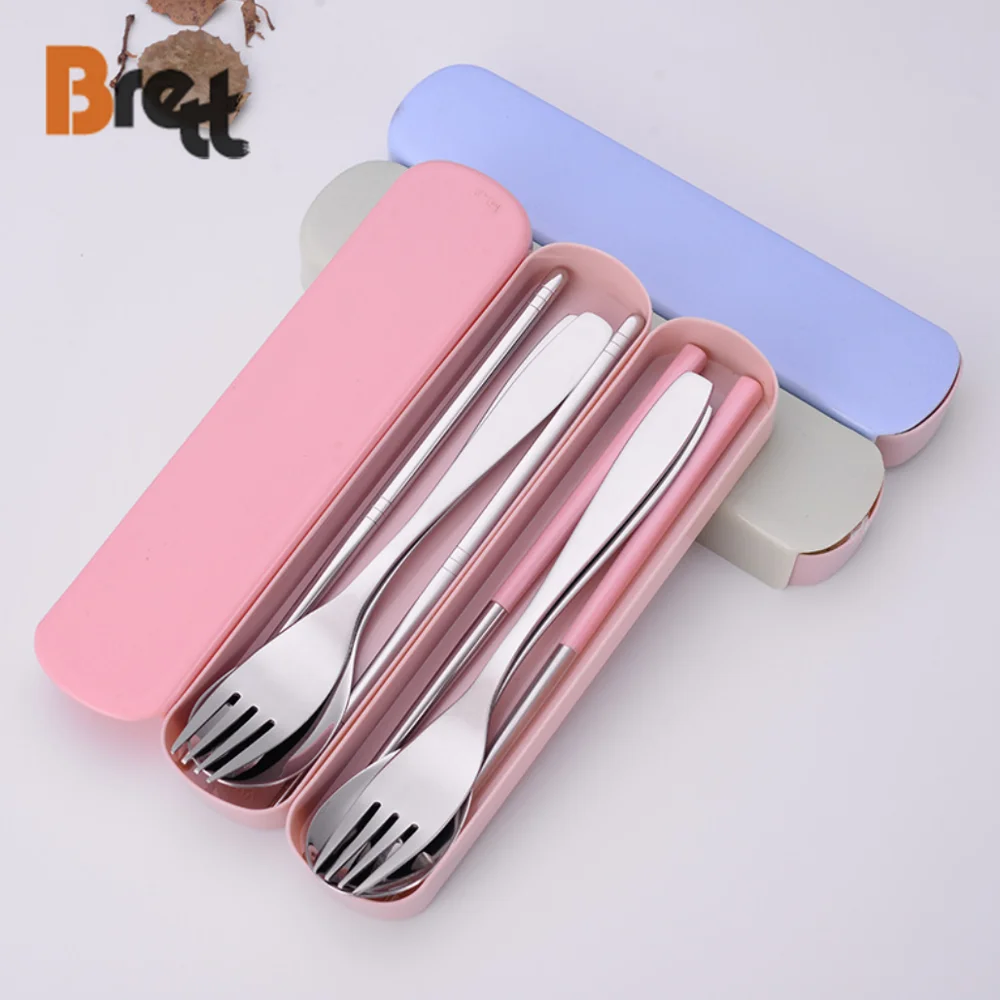 Корейский стиль 304 из нержавеющей стали для студентов, ложка, вилка, палочки для еды, набор