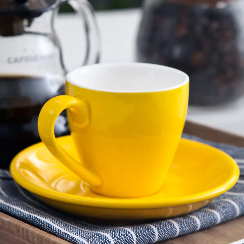 Custom 80cc Glazed Coffee Cup Set Nordic Candy Color Ceramic Cups & Saucer Porcelain Espresso Coffee Mug