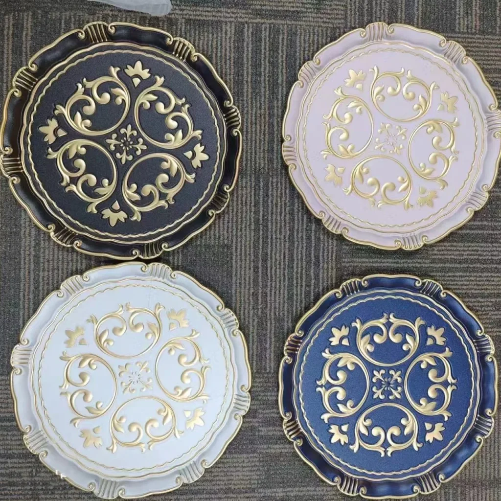 Пластиковый поднос оптом изготовленные на заказ пластиковые свадебные тарелки с цветочным узором элегантный дизайн 12 дюймов