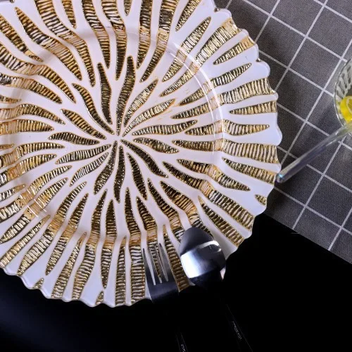 Дизайнерские 12-дюймовые зарядные тарелки из сусального золота, высококачественная посуда для свадеб