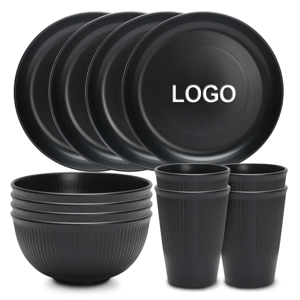 Оптовый экологически чистый набор столовых приборов из пшеничной соломы для семейного ресторана и кемпинга