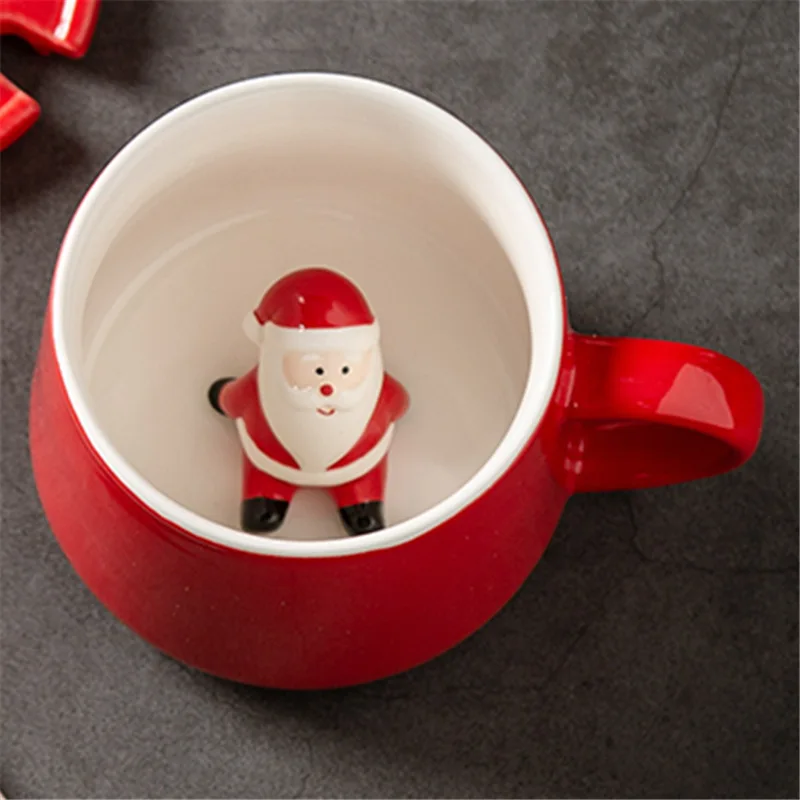 Water Cup Festive Mug With Lid Spoon Christmas Tree Elk Cup Christmas Gift Ceramic Santa Snowman Red Gift
