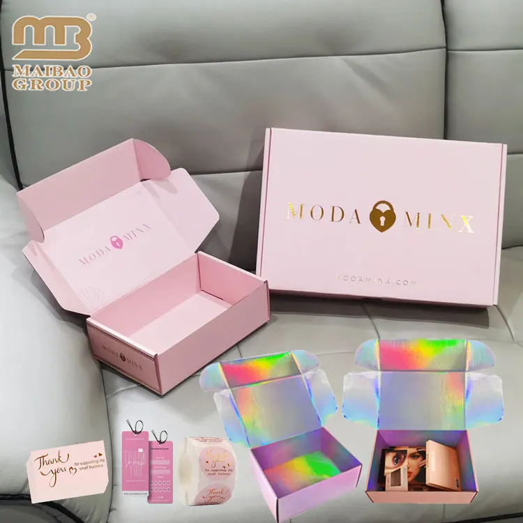 Оптовая продажа, розовая почтовая коробка из гофрированного картона с индивидуальным принтом, экологически чистая одежда, подарочная упаковка, картонная почтовая коробка, бумажная коробка для ухода за кожей