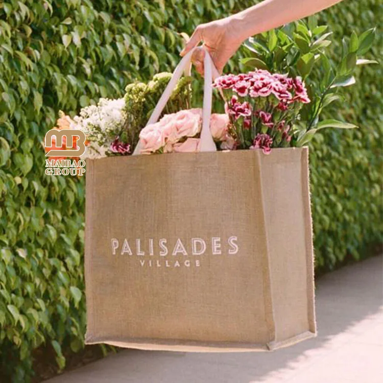 Большая джутовая пляжная сумка с принтом, натуральная экологически чистая сумка из мешковины, джутовые подарочные сумки для покупок, пляжные джутовые сумки оптом