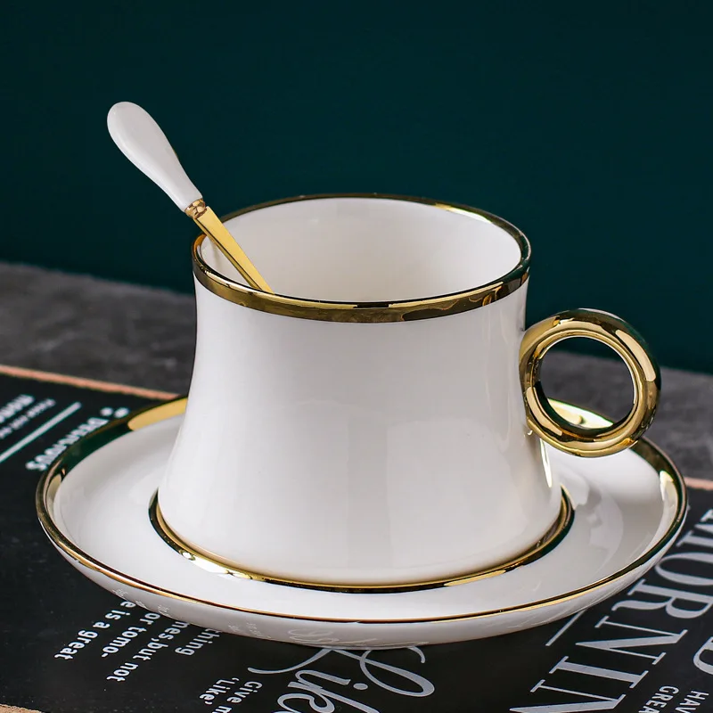 Wholesale Luxury Simple Gold Ceramic Coffee Cup Set and Coffee Cup Mugs for Home