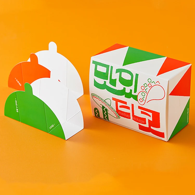 Дешевая небольшая одноразовая коробка для упаковки пищевых продуктов на вынос, изготовленная на заказ мини-мексиканская хрустящая кукуруза, держатель для тако, упаковочная коробка для буррито кесадильи