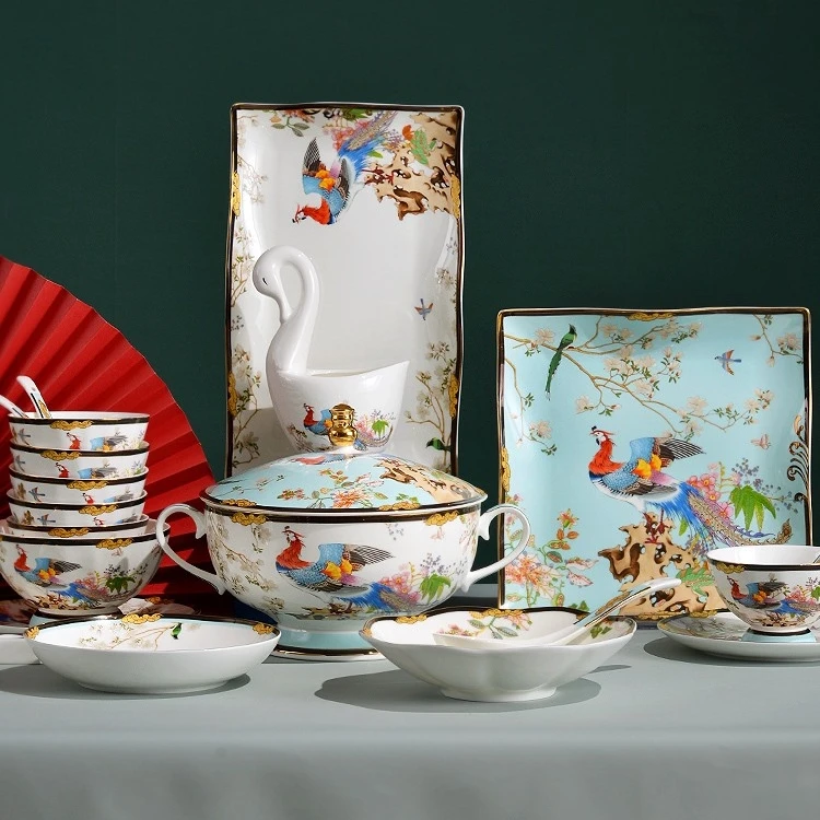 72PCS Luxury Tableware Set Ceramic Plates Wholesale Wedding Dinnerware Chinese Style Home & Kitchen Dinnerware Sets