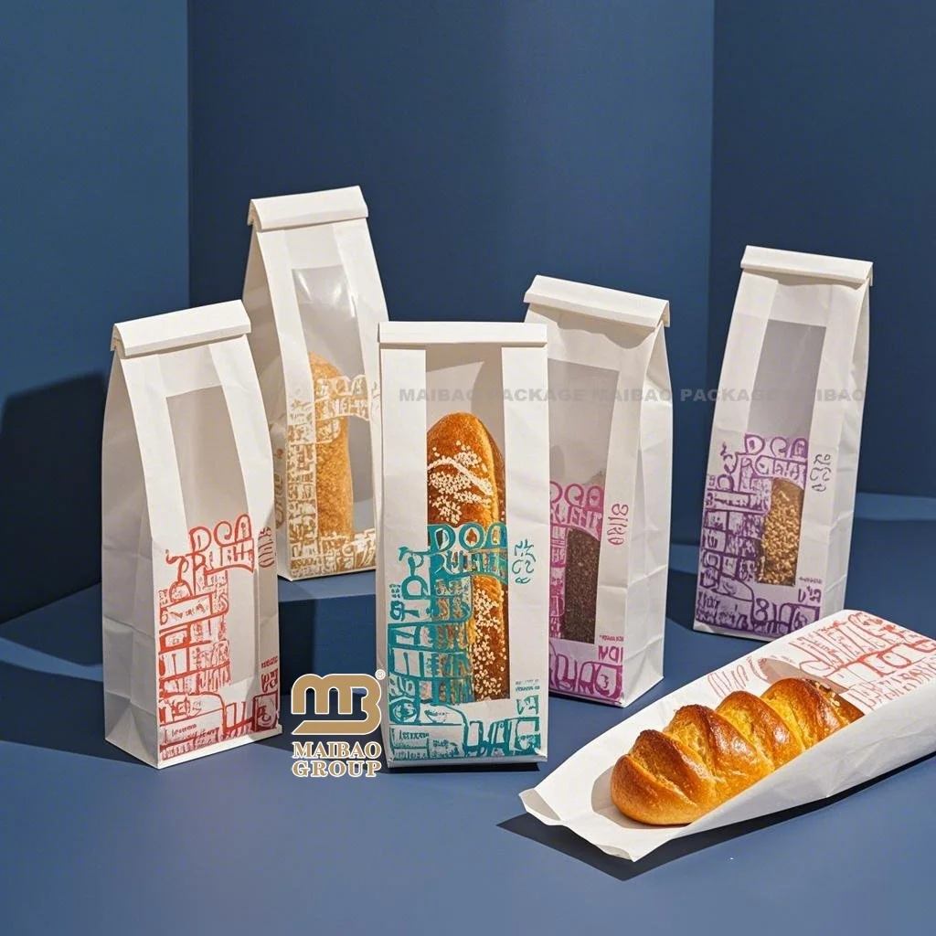 Биоразлагаемый коричневый крафт-буханка с плоским дном, вощеной подкладкой и принтом на заказ, хлеб, жареные чипсы, курица, картофель фри, упаковочный бумажный пакет