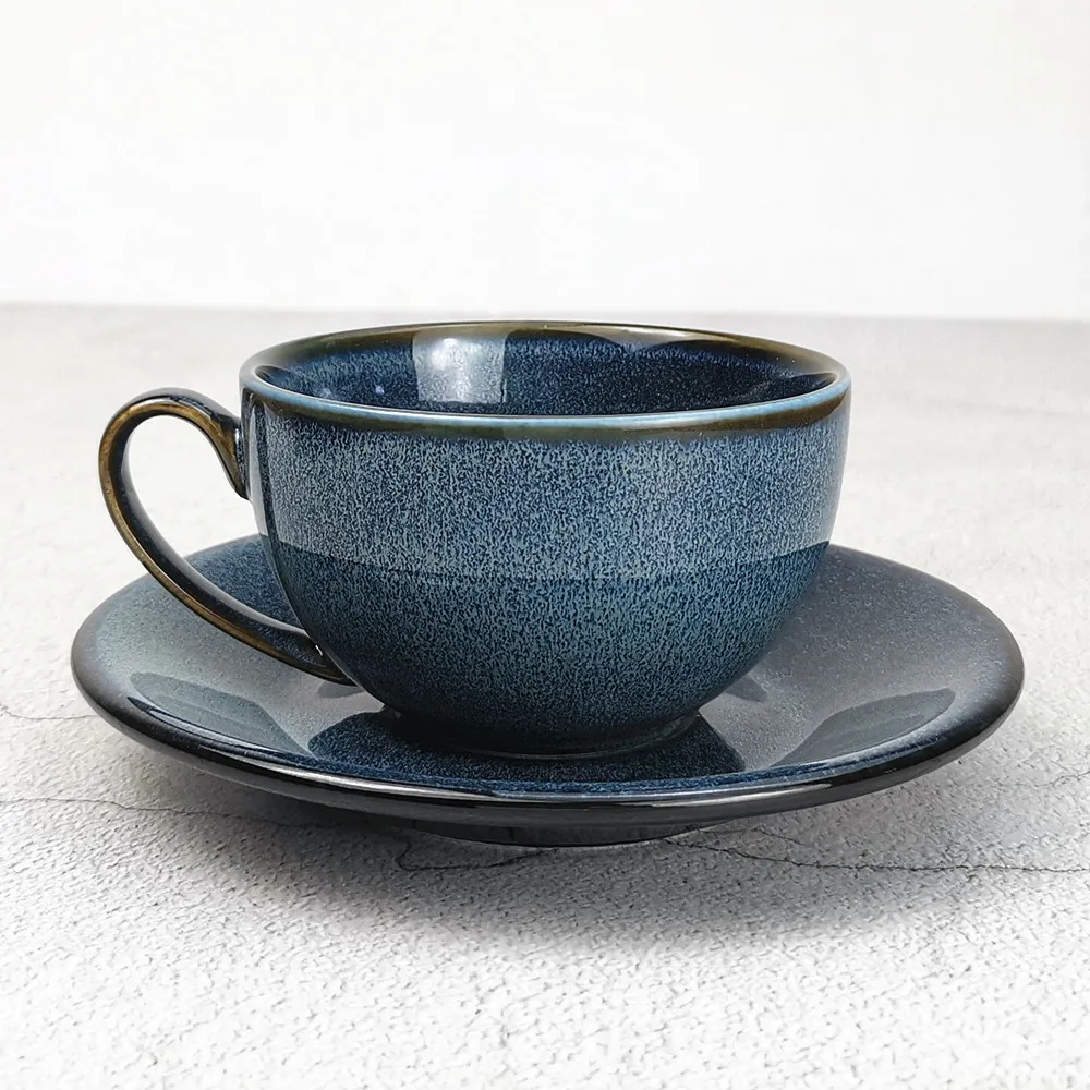 Reactive Glaze Ceramic Coffee Tea Set Retro Style Porcelain Cups Saucer With Printed Logo Espresso Turkish Arabic Water Serving