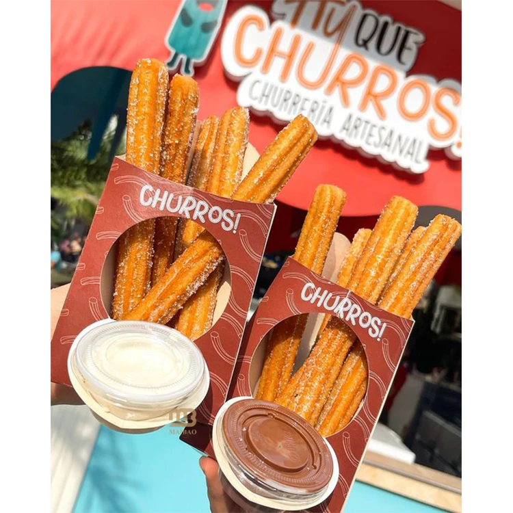 Экологичный держатель для бумаги чуррос Коробка для упаковки пищевых продуктов Коробка для закусок на вынос Коробка для картофеля фри Изготовленная на заказ коробка чуррос с вставкой для чашки