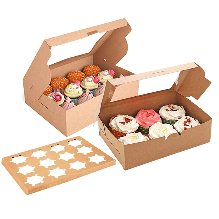 定制打印个性化可重复使用饼干甜点包装盒批发豪华透明窗纸杯蛋糕盒