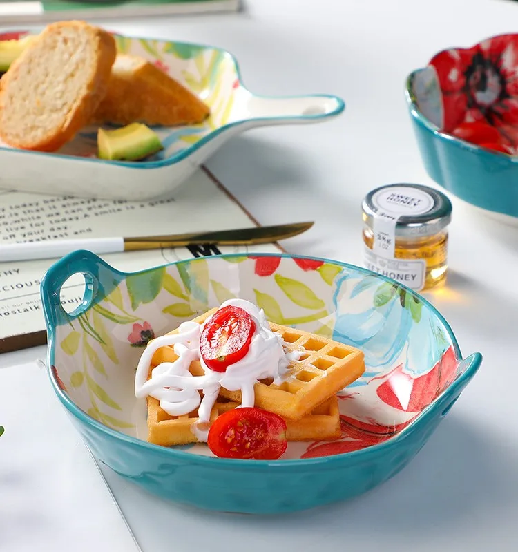 Wholesale  China Glazed Dinner Floral Design Bowl Tableware Soup Ceramic Floral Dinner Plate