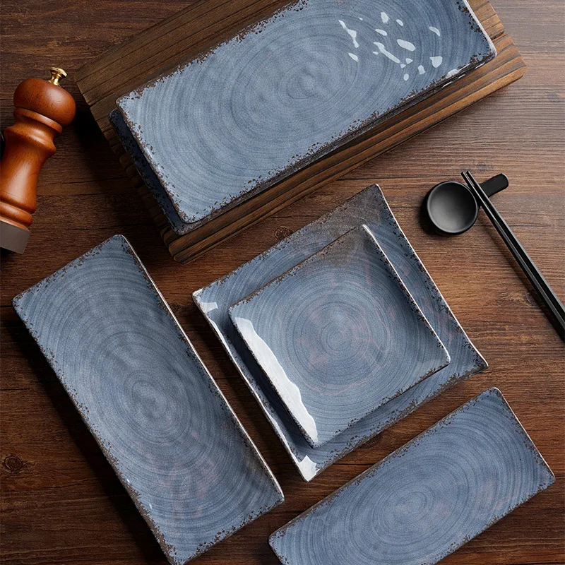 Наборы столовой посуды из меламина Коричневые пятна с ободком тарелки Набор японской посуды Серая меламиновая тарелка Роскошная