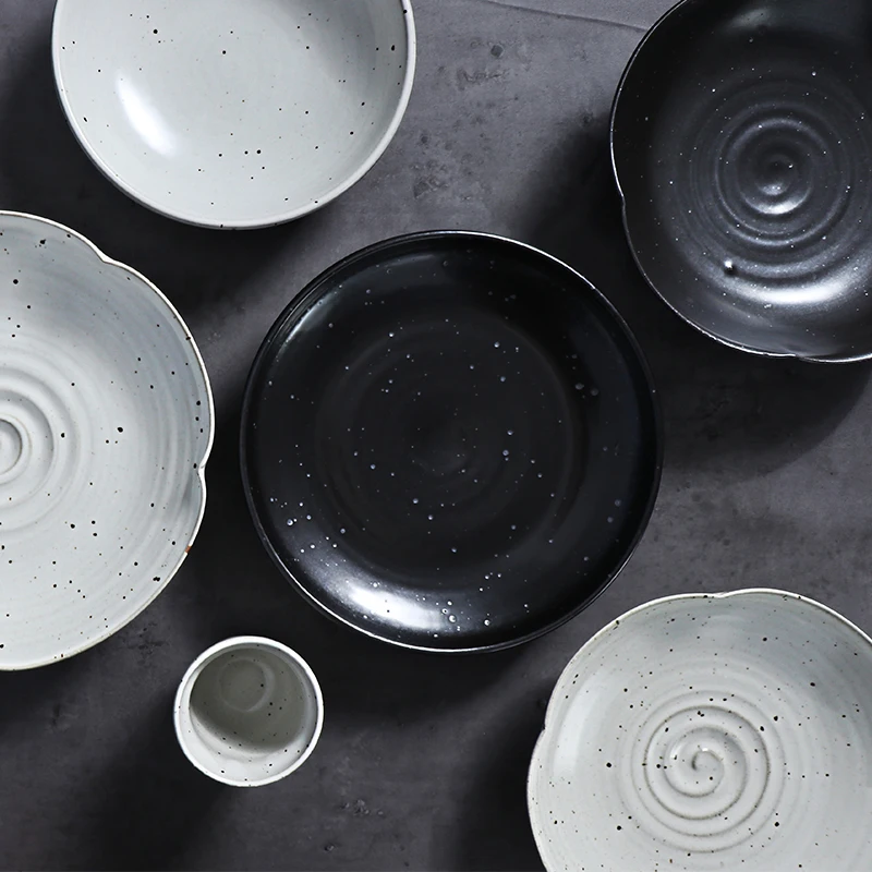 Керамический белый черный набор тарелок, набор посуды, фарфоровая посуда, 16 шт., керамический фарфоровый обеденный набор для мероприятий, посуда и тарелка